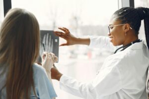 healthcare workers talking about xray
